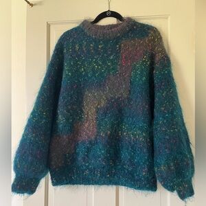 Unbranded Women’s Hand Knit Oversized Fuzzy Sweater Blue Green Size M/L?
